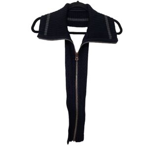 Hugo Boss Navy Blue Knitted Zippered Men's Dickey Grey Stripe OSFM Preppy Luxury